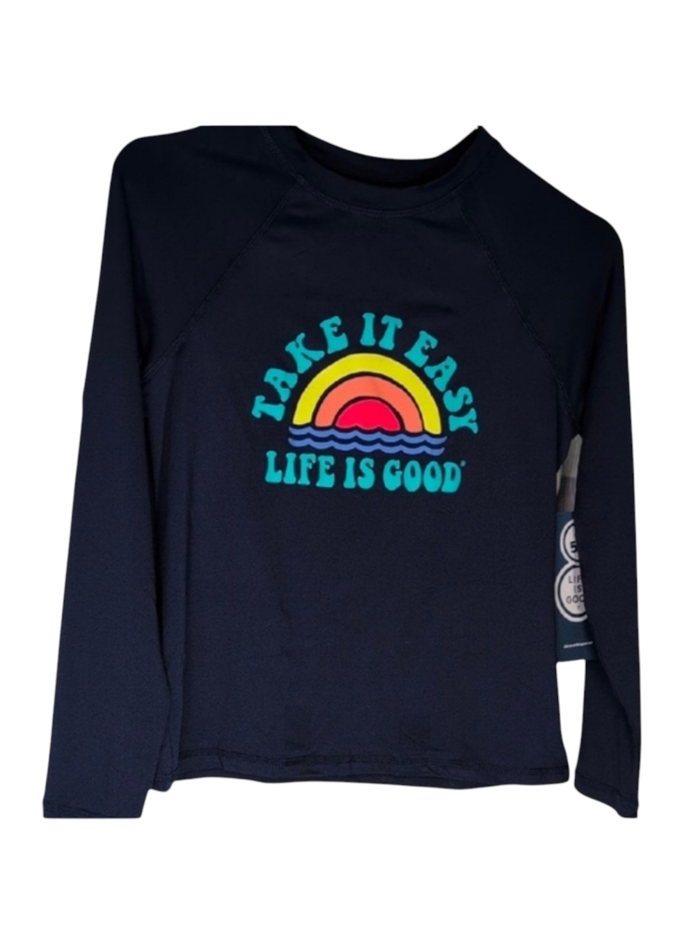 Life Is Good Navy Blue Rashguard Swim Shirt UPF Boys Size Large